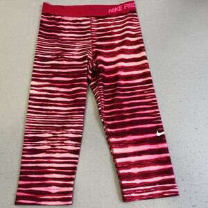 Nike Pro Leggings Womens Lg Pink Zebra Print Capri Athletic Pants Yoga Workout